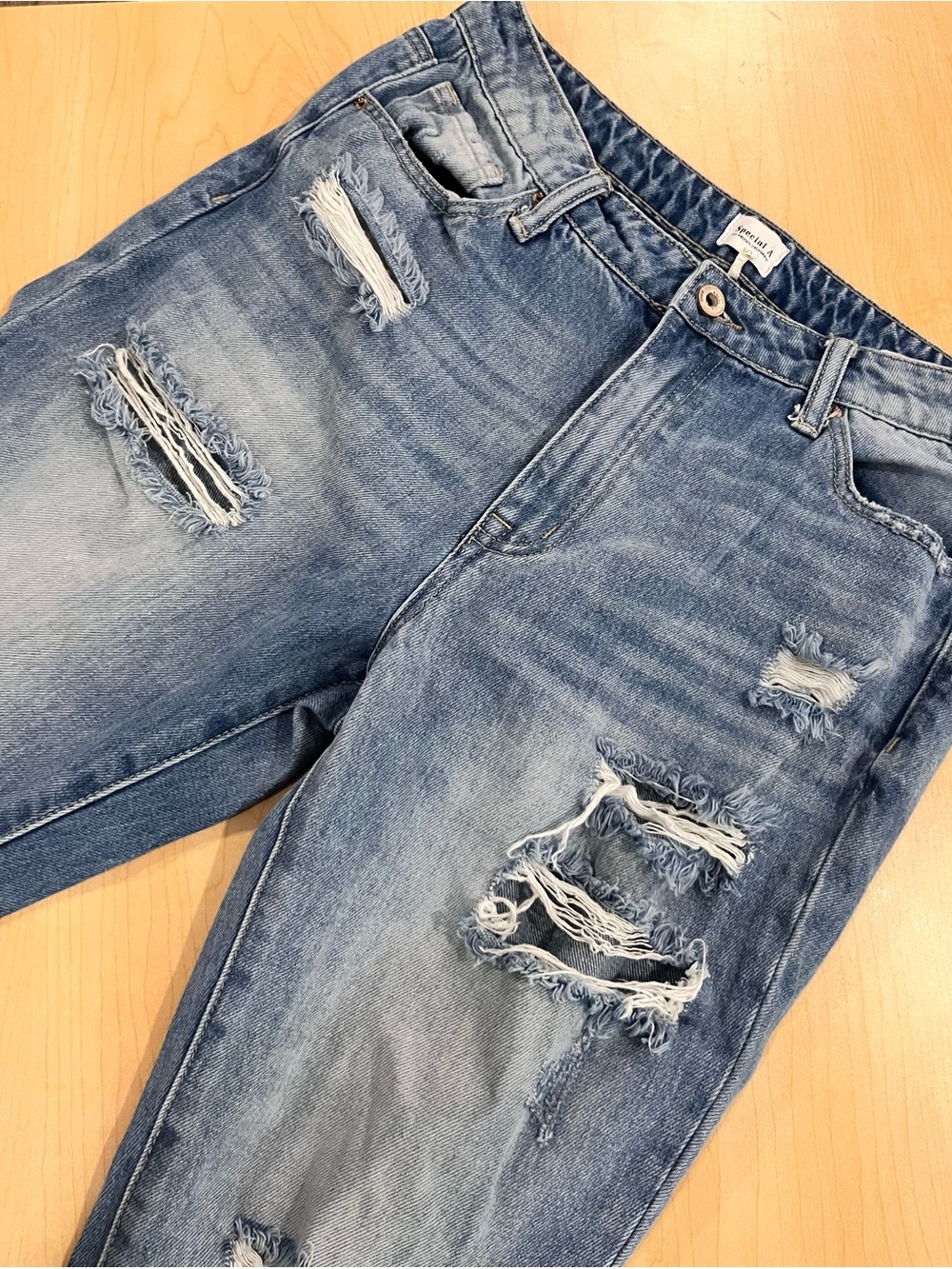 Special A Distressed Light Blue Women’s Ankle Crop Jeans